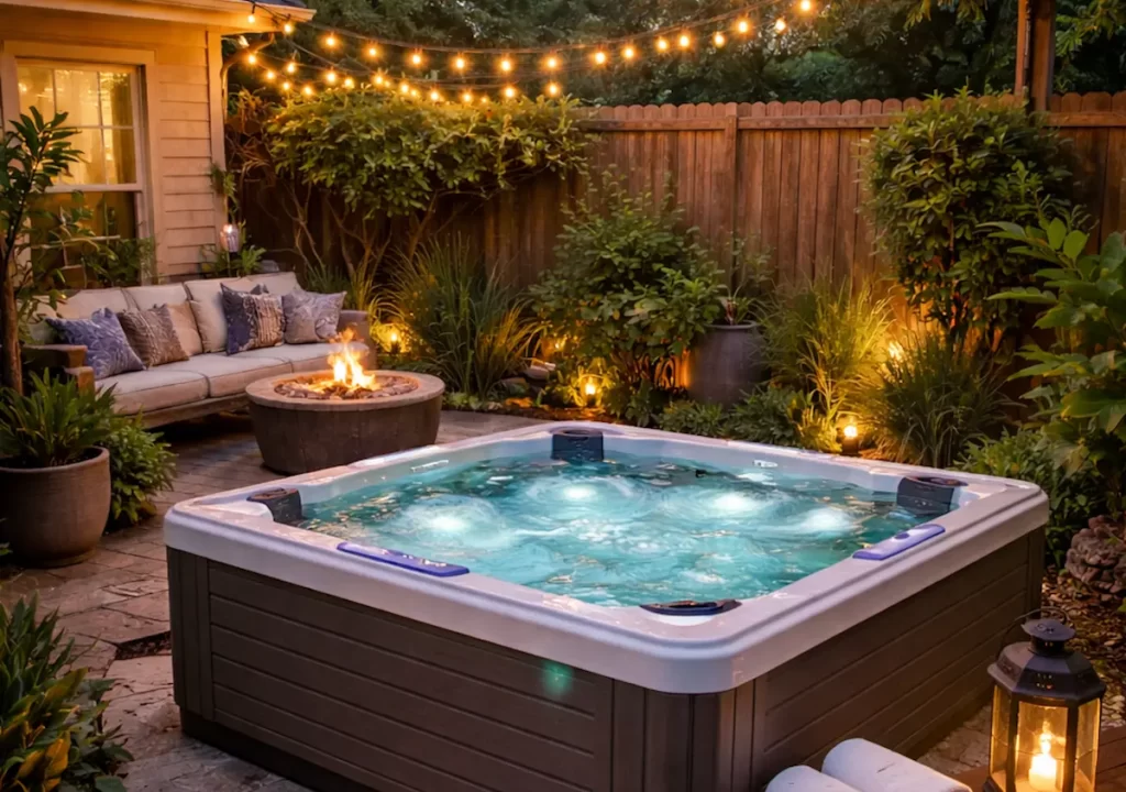 Generated image of a small hot tub in Stephenville, TX backyard