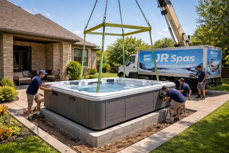 Generated image of an American Whirlpool hot tub installation by JR Spas