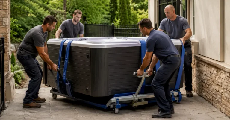 Men moving a hot tub for the blog how to move a hot tub